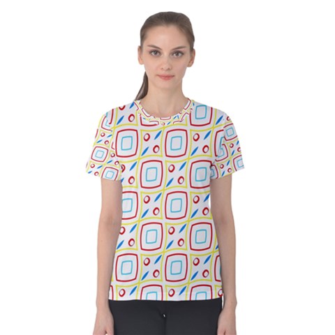 Squares Rhombus And Circles Pattern  Women s Cotton Tee by LalyLauraFLM