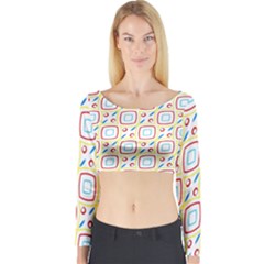 Squares Rhombus And Circles Pattern  Long Sleeve Crop Top by LalyLauraFLM