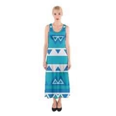 Blue Triangles And Stripes  Full Print Maxi Dress by LalyLauraFLM