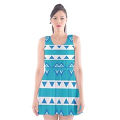 Blue Triangles And Stripes  Scoop Neck Skater Dress by LalyLauraFLM