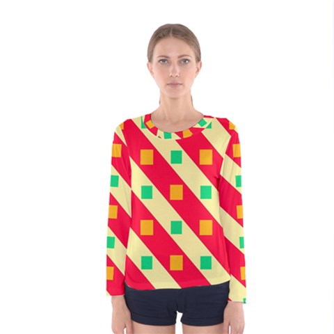 Squares And Stripes    Women Long Sleeve T-shirt by LalyLauraFLM