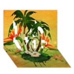 Tropical Design With Flowers And Palm Trees LOVE 3D Greeting Card (7x5) 