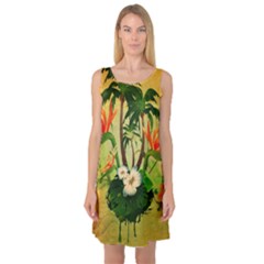 Tropical Design With Flowers And Palm Trees Sleeveless Satin Nightdress