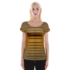 Yellow Gold Khaki Glow Pattern Women s Cap Sleeve Top