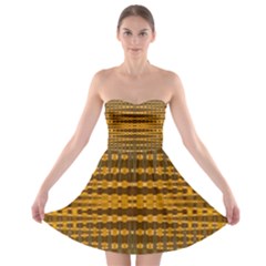 Yellow Gold Khaki Glow Pattern Strapless Dresses