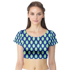 Mod Retro Green Circles On Blue Short Sleeve Crop Top (tight Fit) by BrightVibesDesign