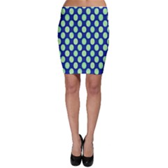 Mod Retro Green Circles On Blue Bodycon Skirts