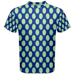 Mod Retro Green Circles On Blue Men s Cotton Tee by BrightVibesDesign