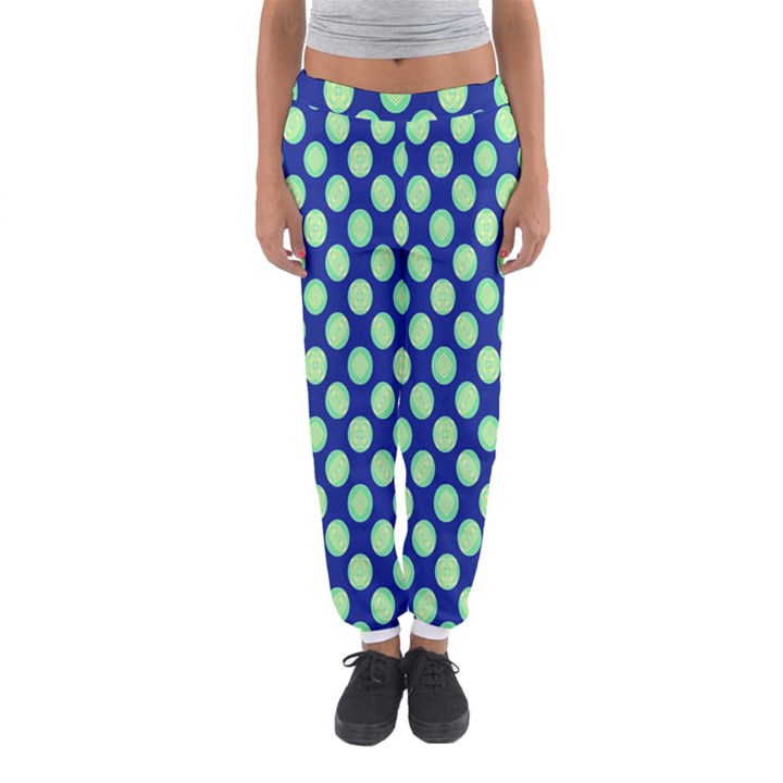 Mod Retro Green Circles On Blue Women s Jogger Sweatpants