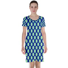 Mod Retro Green Circles On Blue Short Sleeve Nightdress