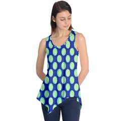 Mod Retro Green Circles On Blue Sleeveless Tunic