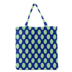 Mod Retro Green Circles On Blue Grocery Tote Bag