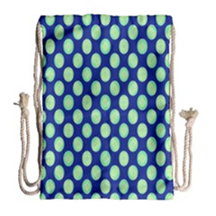 Mod Retro Green Circles On Blue Drawstring Bag (large)