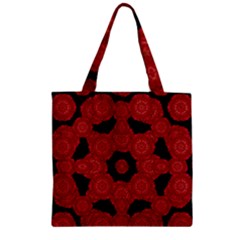 Stylized Floral Check Zipper Grocery Tote Bag