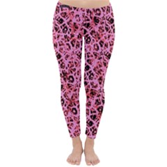 Officially Sexy Peachy Pink & Black Cracked Pattern Winter Leggings  by OfficiallySexy