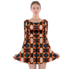 Rhombus And Stripes      Long Sleeve Skater Dress