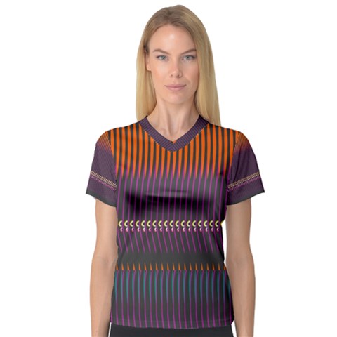 Curvy Stripes       Women s V-neck Sport Mesh Tee by LalyLauraFLM