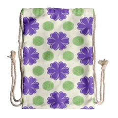 Purple Flowers Pattern        Large Drawstring Bag