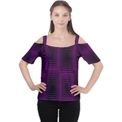 Purple Black Rectangles         Women s Cutout Shoulder Tee