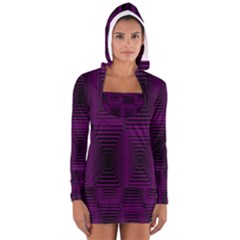 Purple Black Rectangles         Women s Long Sleeve Hooded T-shirt