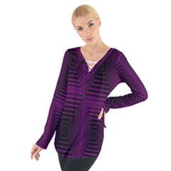 Purple Black Rectangles          Women s Tie Up Tee