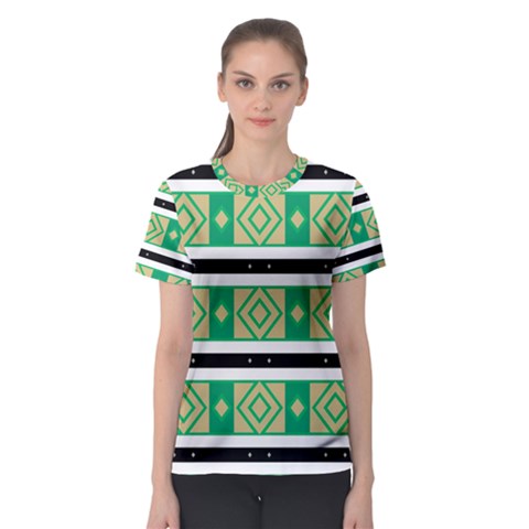 Green Rhombus And Stripes           Women s Sport Mesh Tee by LalyLauraFLM