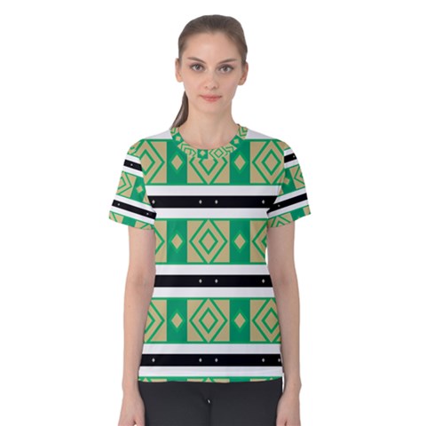 Green Rhombus And Stripes           Women s Cotton Tee by LalyLauraFLM