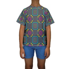 Squares And Circles Pattern  Kid s Short Sleeve Swimwear