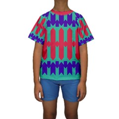 Purple Yellow Shapes   Kid s Short Sleeve Swimwear