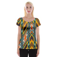 Distorted shapes in retro colors   Women s Cap Sleeve Top