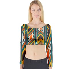 Distorted Shapes In Retro Colors   Long Sleeve Crop Top