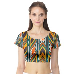 Distorted Shapes In Retro Colors   Short Sleeve Crop Top