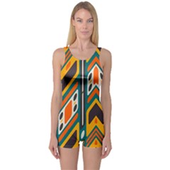 Distorted shapes in retro colors   Women s Boyleg One Piece Swimsuit