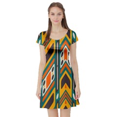 Distorted shapes in retro colors   Short Sleeve Skater Dress