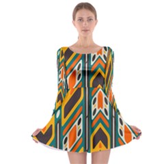 Distorted shapes in retro colors   Long Sleeve Skater Dress