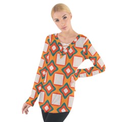 Flowers And Squares Pattern      Women s Tie Up Tee