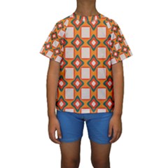 Flowers And Squares Pattern      Kid s Short Sleeve Swimwear