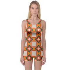 Flowers And Squares Pattern     Women s Boyleg One Piece Swimsuit