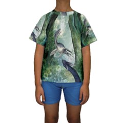 Awesome Seadraon In A Fantasy World With Bubbles Kid s Short Sleeve Swimwear