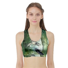 Awesome Seadraon In A Fantasy World With Bubbles Women s Sports Bra With Border by FantasyWorld7