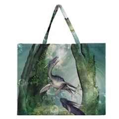 Awesome Seadraon In A Fantasy World With Bubbles Zipper Large Tote Bag