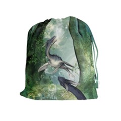 Awesome Seadraon In A Fantasy World With Bubbles Drawstring Pouches (extra Large) by FantasyWorld7