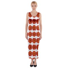 Red Rose Print Fitted Maxi Dress