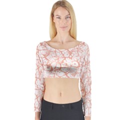 Officially Sexy Peach & White Cracked Pattern Long Sleeve Crop Top (tight Fit) by OfficiallySexy