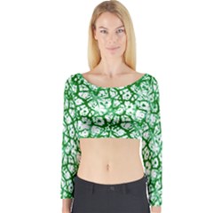 Officially Sexy Green & White Cracked Pattern Long Sleeve Crop Top (tight Fit) by OfficiallySexy