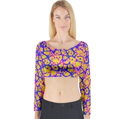 Officially Sexy Orangy Yellow Pink & Blue Cracked Pattern Long Sleeve Crop Top (tight Fit) by OfficiallySexy