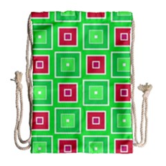 Green Red Squares Pattern    Large Drawstring Bag