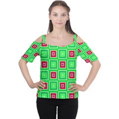 Green Red Squares Pattern    Women s Cutout Shoulder Tee