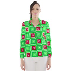 Green Red Squares Pattern    Wind Breaker (women) by LalyLauraFLM