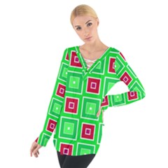 Green Red Squares Pattern     Women s Tie Up Tee